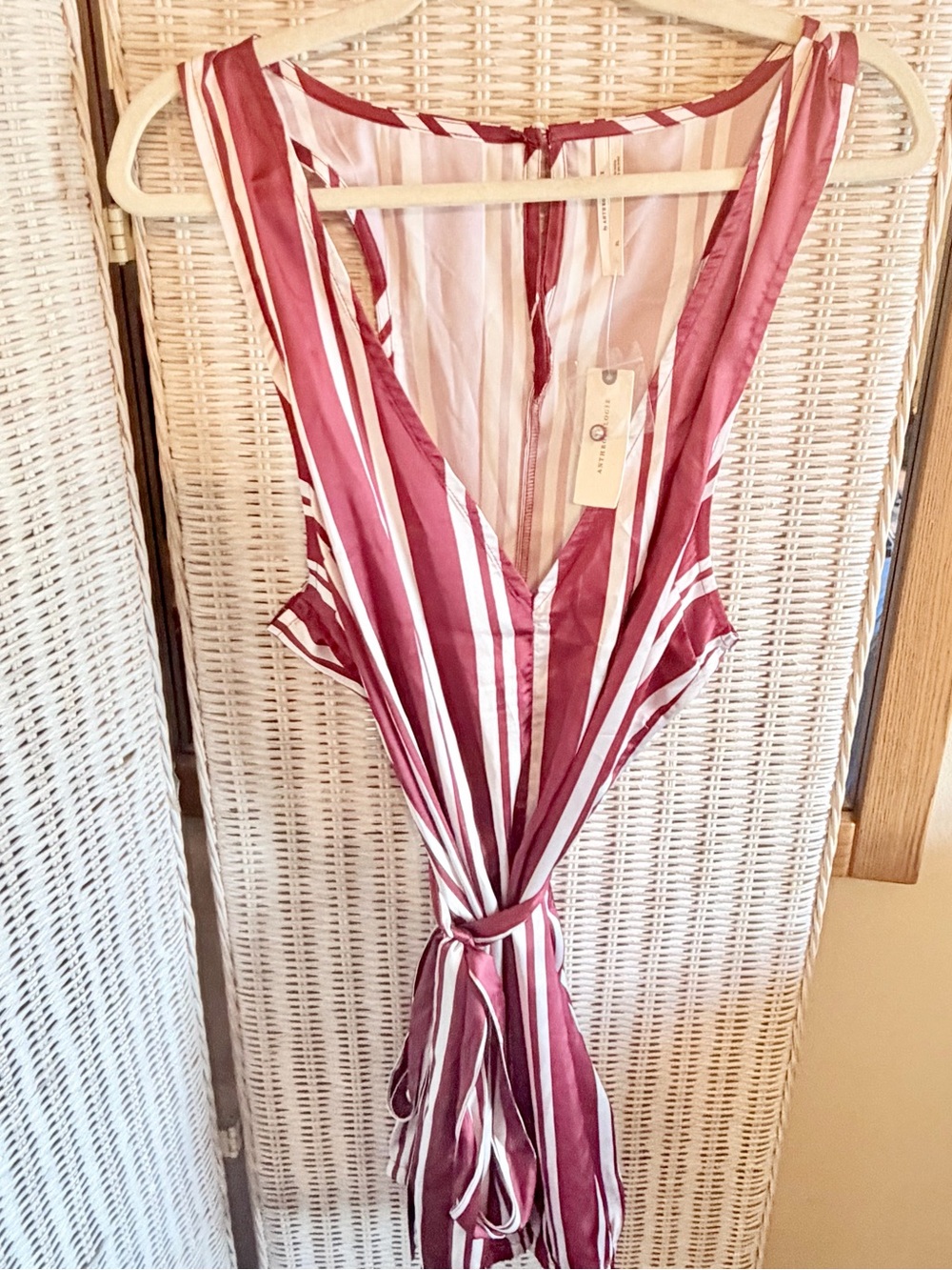 NWT Anthropologie Red Rouge & White Striped Sleeveless Romper XL